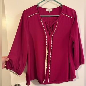 Women's Magenta Pink Blouse with Cream Accents